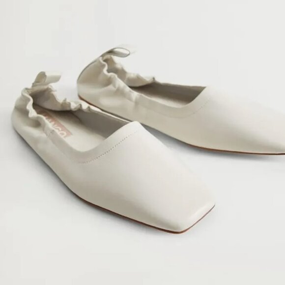 Mango Shoes - Mango Gathered Leather Ballerina Flats